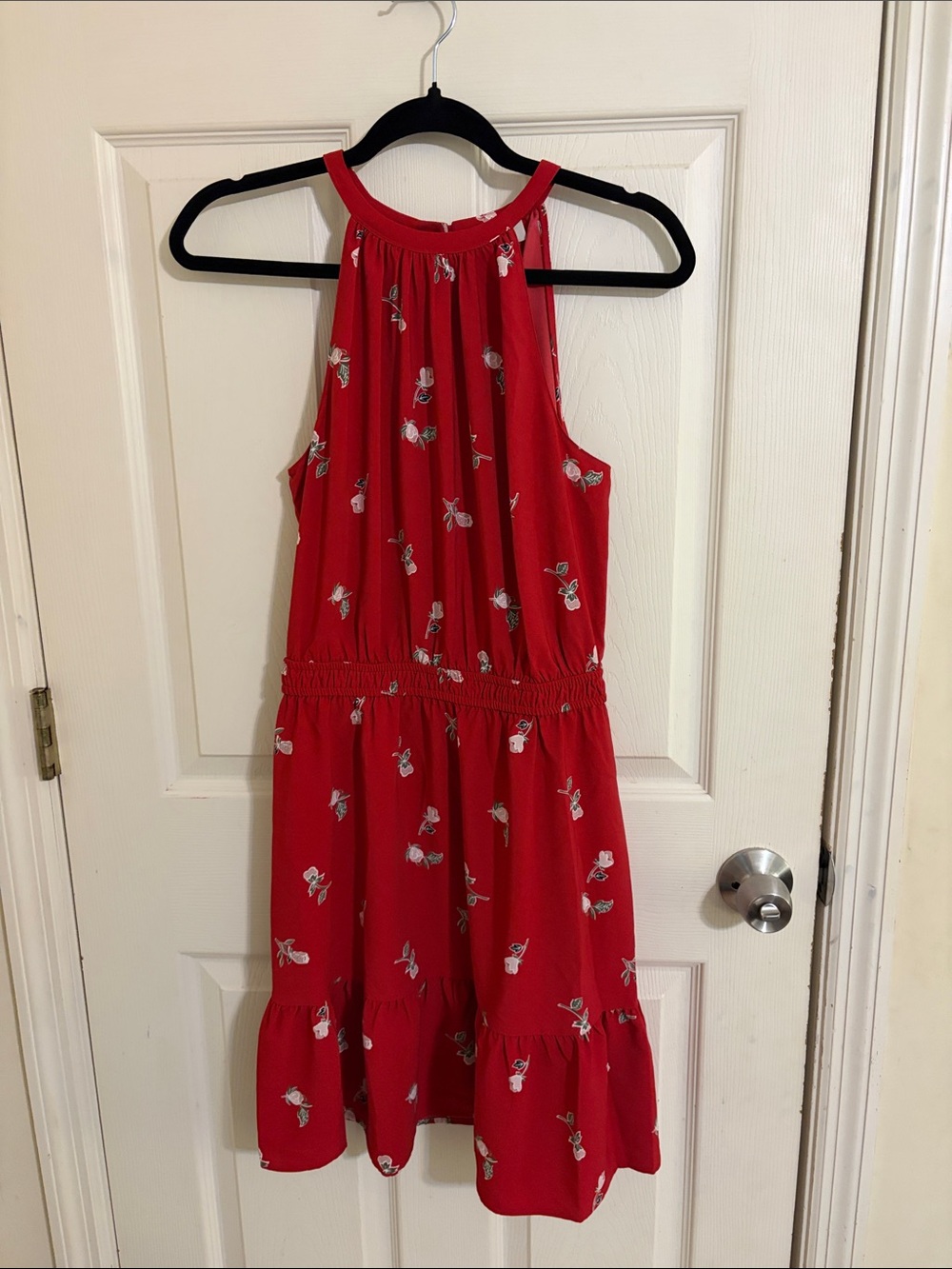 LOFT Red Floral Halter-Style Casual Dress